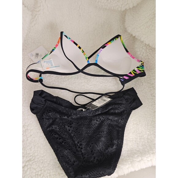 Small O'Rageous Swim Bikini Tropical Top Large Mossimo Black Bikini Bottoms NEW - Picture 8 of 8